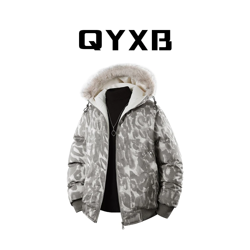 【品牌正品现货】QYXB潮牌冬季毛领棉衣男款保暖加厚棉服外套派克服