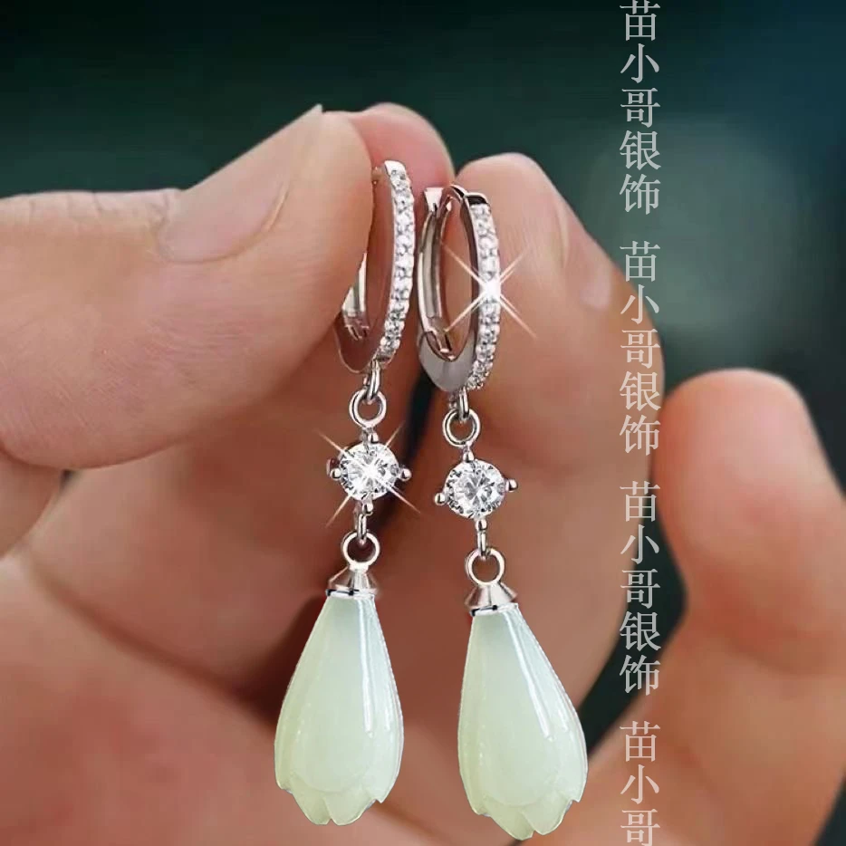 925银耳饰 玉兰花古风新中式国风耳环女网红爆款耳坠长款显瘦耳饰