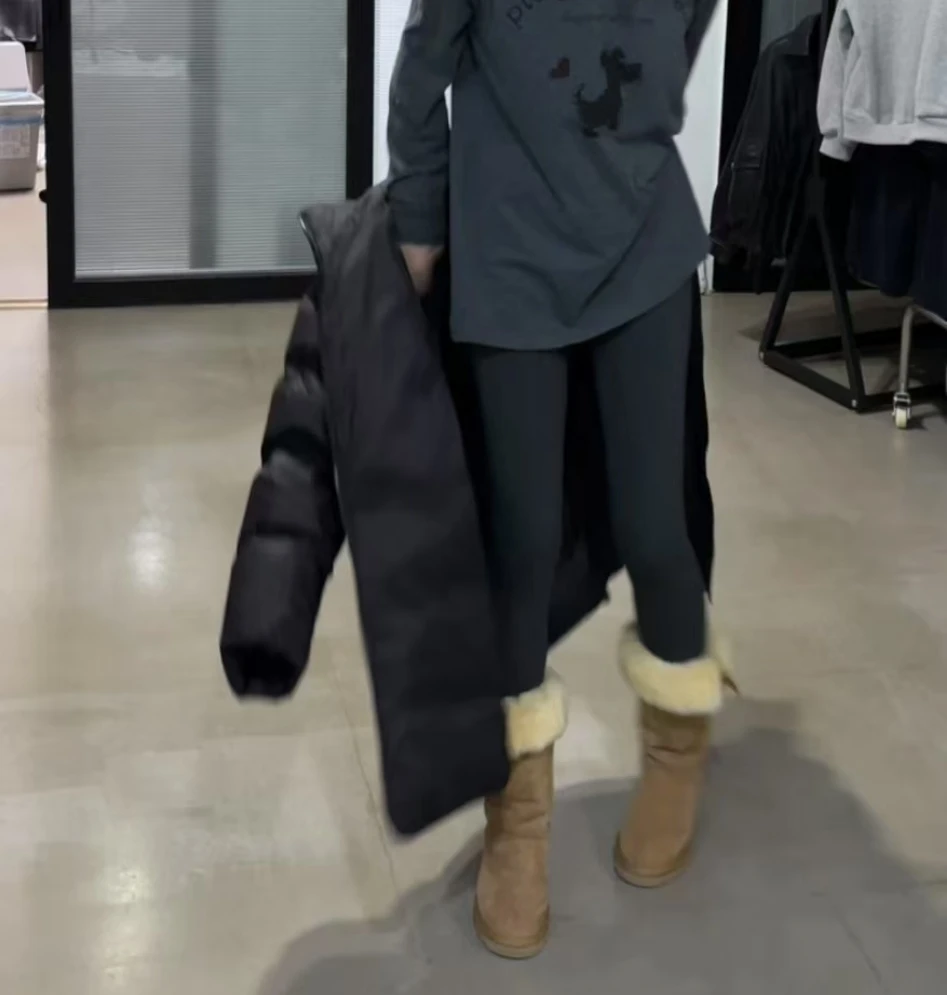 浅灰色加绒打底裤 W01