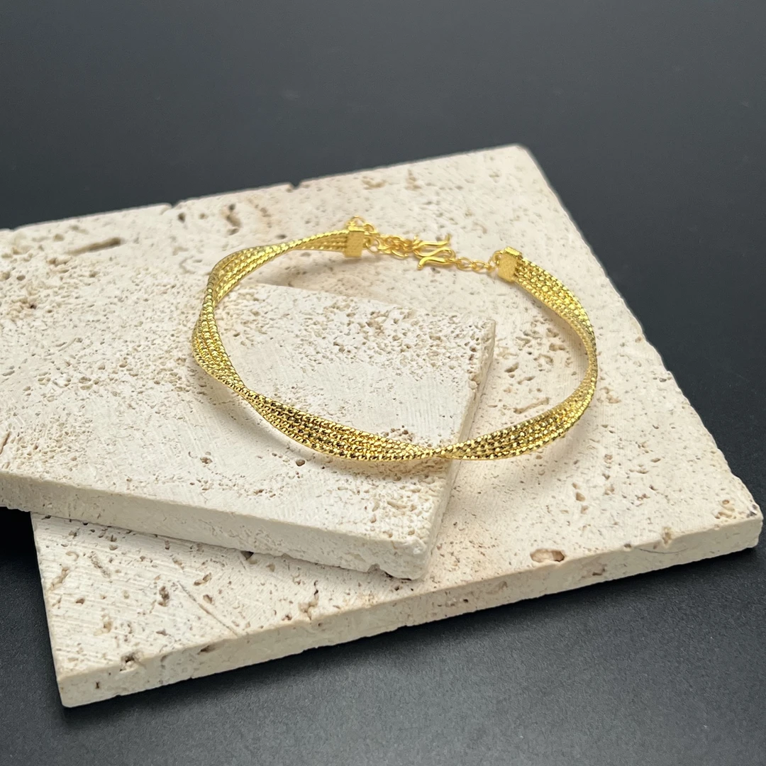 足银手镯 【北野珠宝】足银金色莫比乌斯环手镯-B08H-378