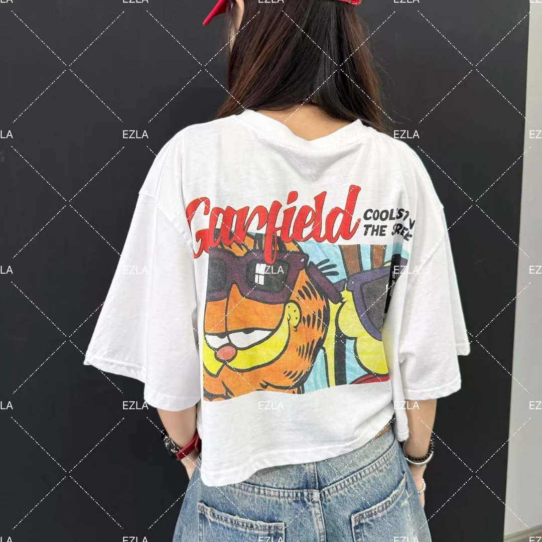 S6026【J菲猫】修身时尚t恤女夏小众休闲百搭半袖短袖宽松潮流