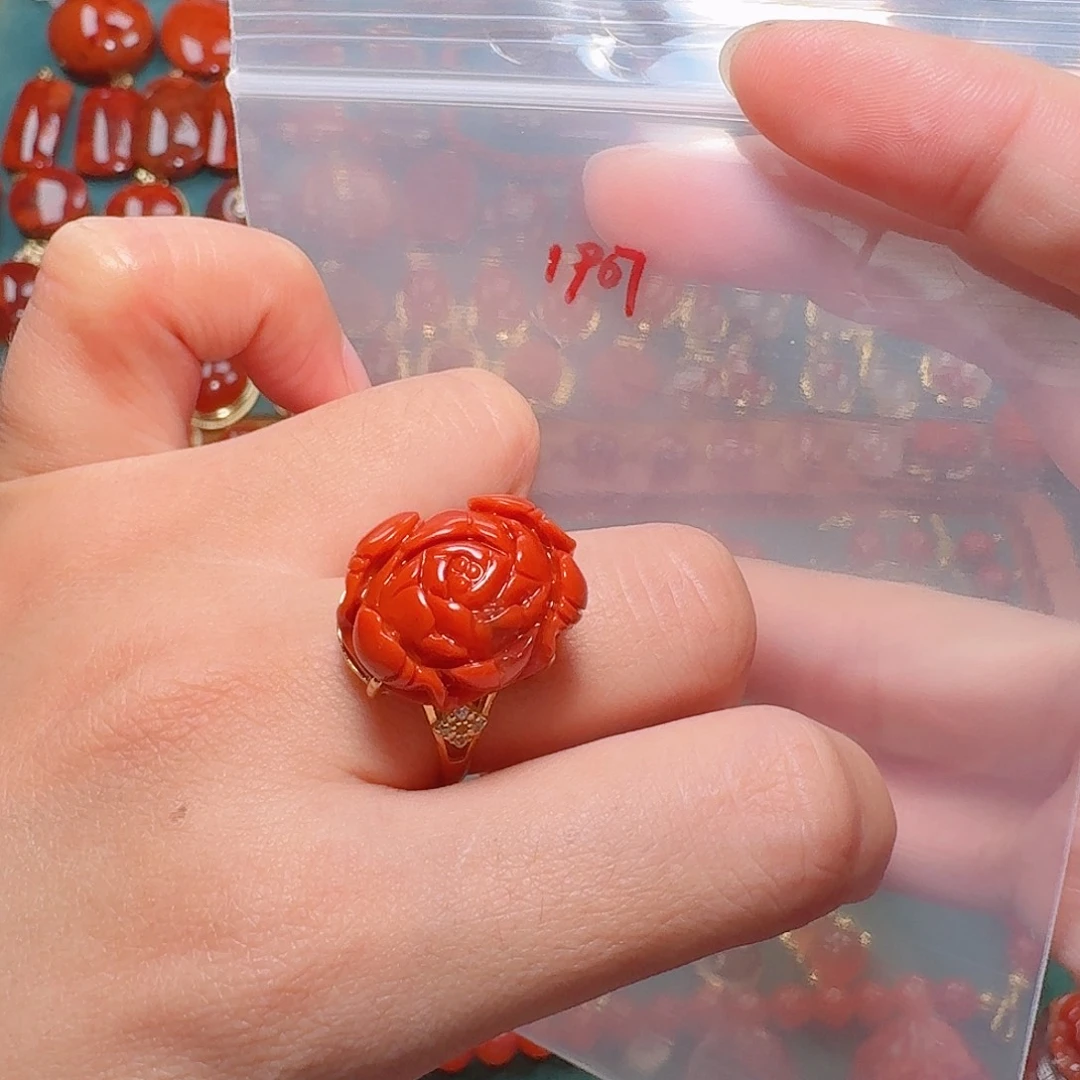 南红玛瑙银S925镶嵌戒指