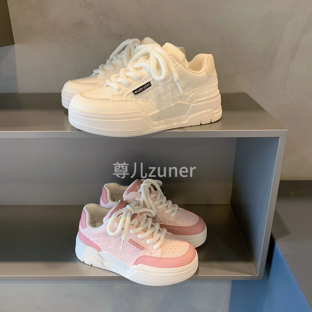 尊儿2025年春季新款皮面防水透气双鞋舌百搭夏季小众学生厚底女鞋