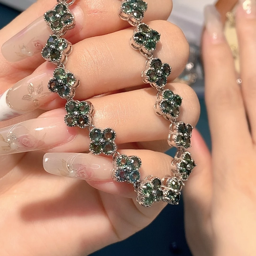 蓝宝石手链银S925镶嵌天然蓝宝石