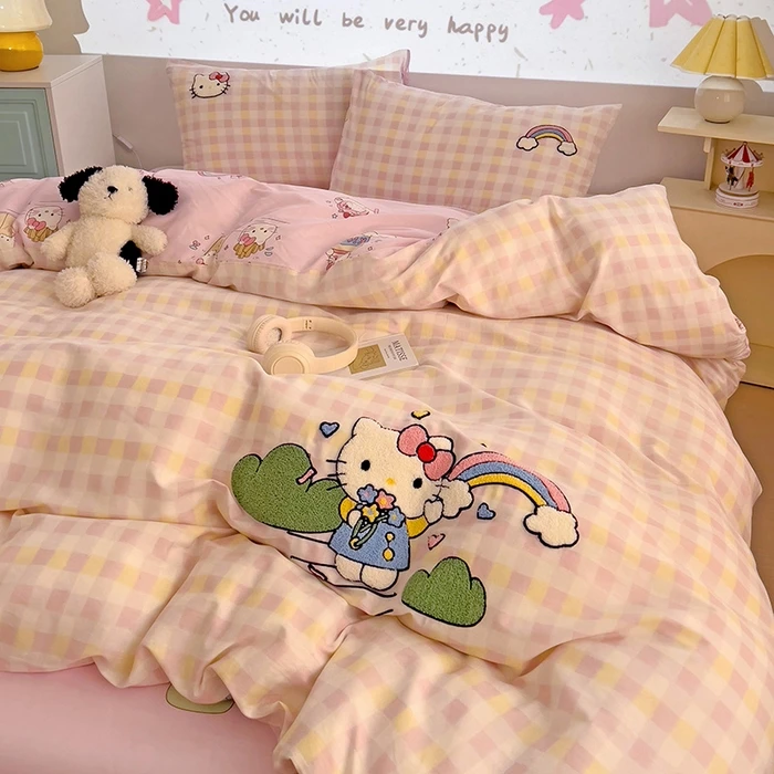 纯棉毛巾绣四件套少女心公主风学生宿舍单人三件套