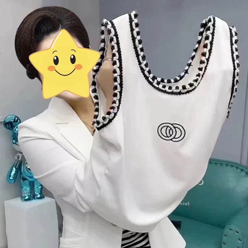 香朵儿休闲减龄风针织背心女2025夏季新款爆款舒适感条纹通勤上衣