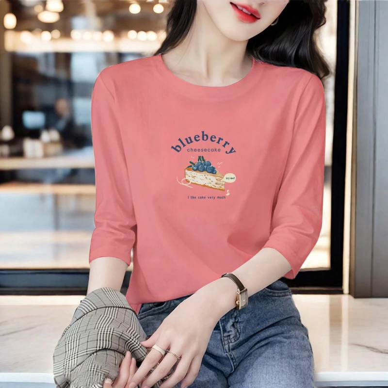纯棉显瘦宽松七分袖T恤女上衣中袖大码t恤休闲女款小个子打底衫