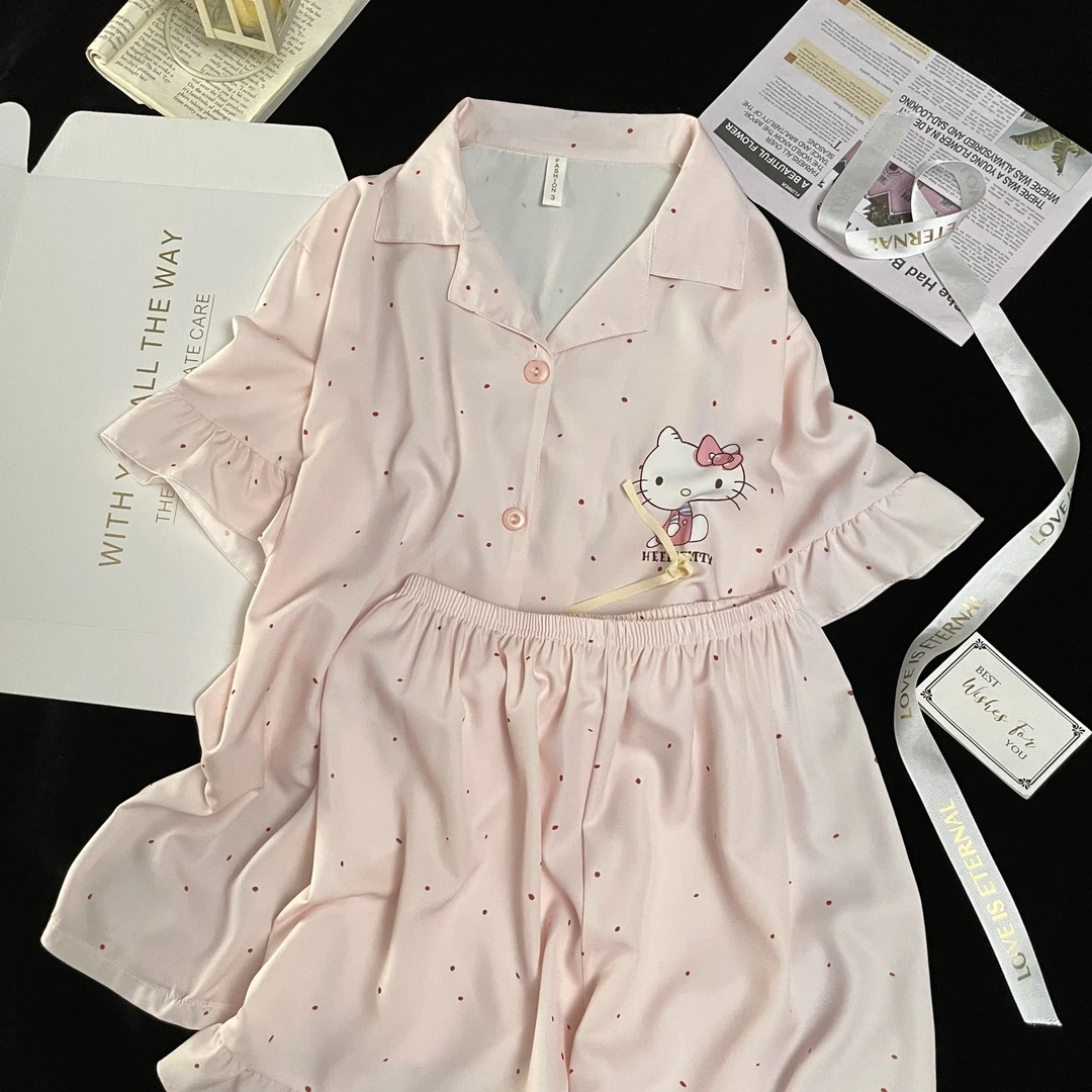 hellokitty睡衣女款夏季冰丝短袖短裤可爱新款高级感可外穿家居服