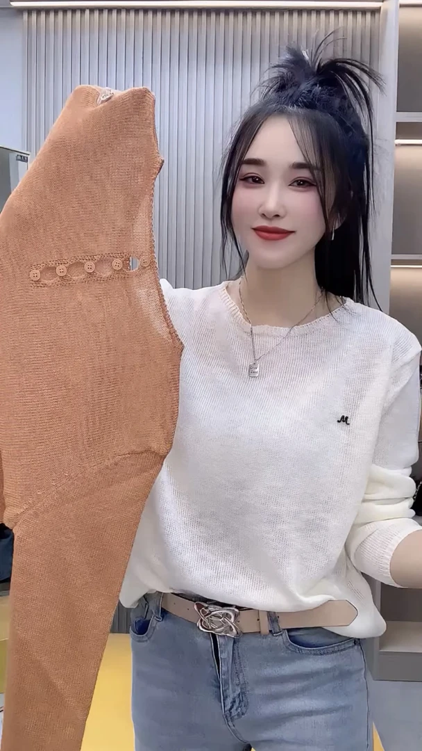 极简风时髦洋气百搭超好看纯色针织衫秋季薄款宽松休闲气质上衣