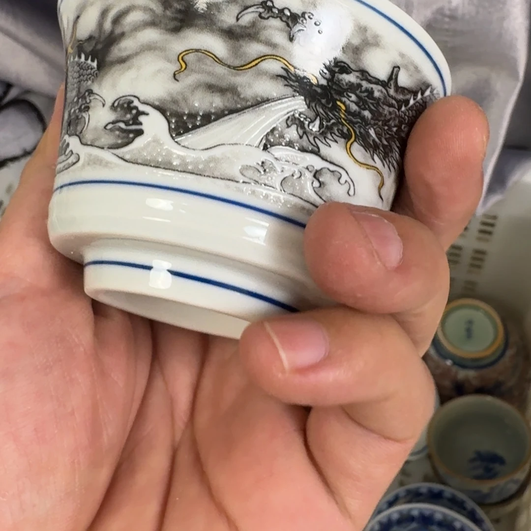 折***茶杯黑墨龙吸水主人杯拍一发二