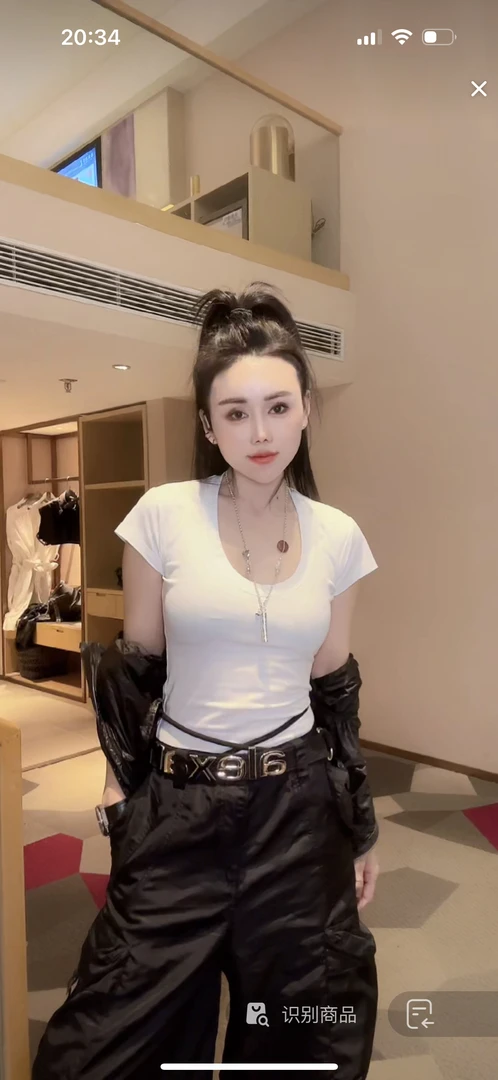 RUYIFASH修身U领长款半袖