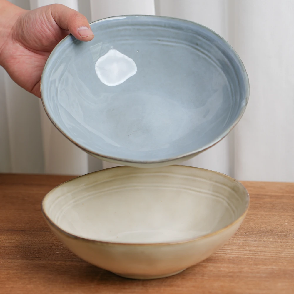 【瑕疵】釉下彩陶瓷窑变釉混色菜碗异形口组合家用两个装DS/P2D