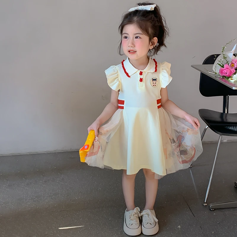 哪吒女童连衣裙夏装薄款儿童裙子Polo领小女孩公主裙夏季宝宝纱裙