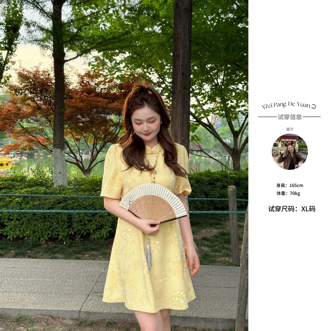 楠序【浮生若梦】源子微胖 女装夏装新中式国风显瘦连衣裙女YZ36371