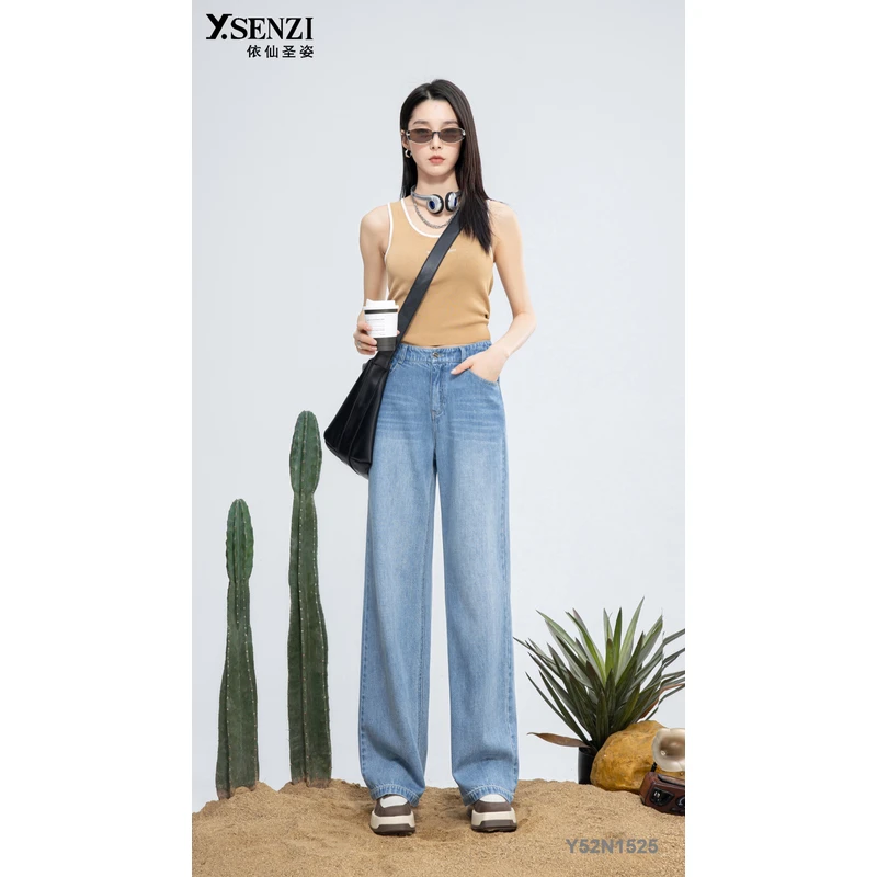 依仙圣姿Y52N1525牛仔女裤2025年夏显高显瘦时尚百休闲窄版长筒裤