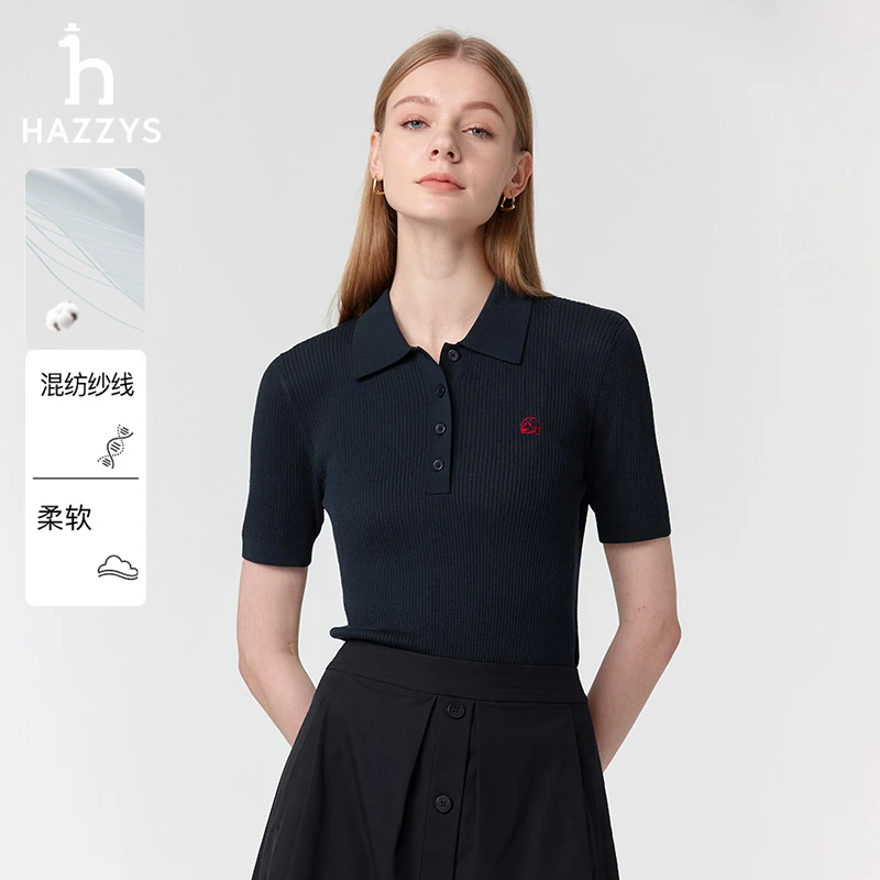 【PHIZ】Hazzys哈吉斯春夏季短袖针织Polo衫女休闲上衣女装时尚纯色