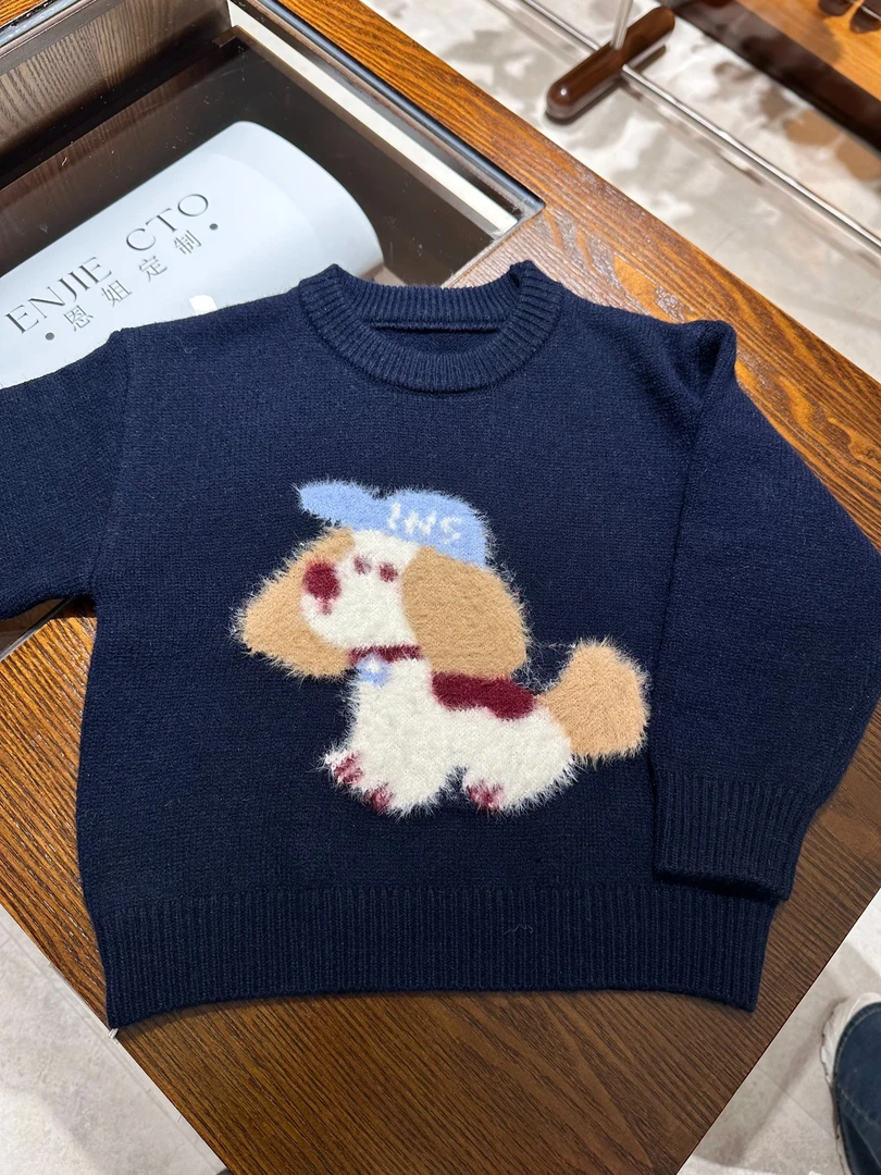 【恩姐定制】2025秋冬新款女童小众设计小狗磨毛毛衣ENCK310