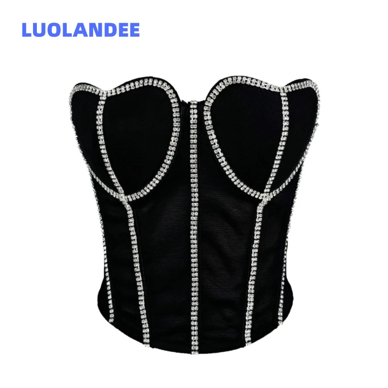 LUOLANDEE手工钻抹胸小背心吊带典雅纯色显瘦外穿抹胸鱼骨胸衣