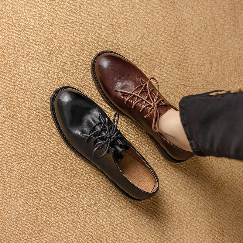 牛皮3.5公分/法式休闲复古粗跟真皮单鞋春秋英伦风中跟圆头小皮鞋