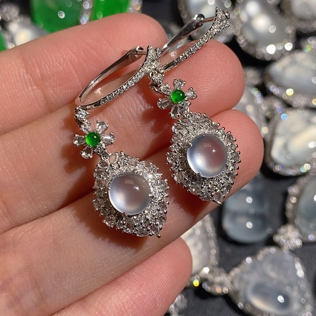 翡翠耳饰18K金镶嵌天然缅甸A货翡翠