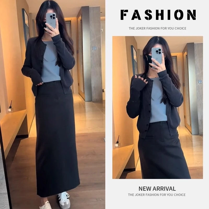 春季套装女2025新款休闲针织开衫外套洋气内搭通勤半身裙两件套装