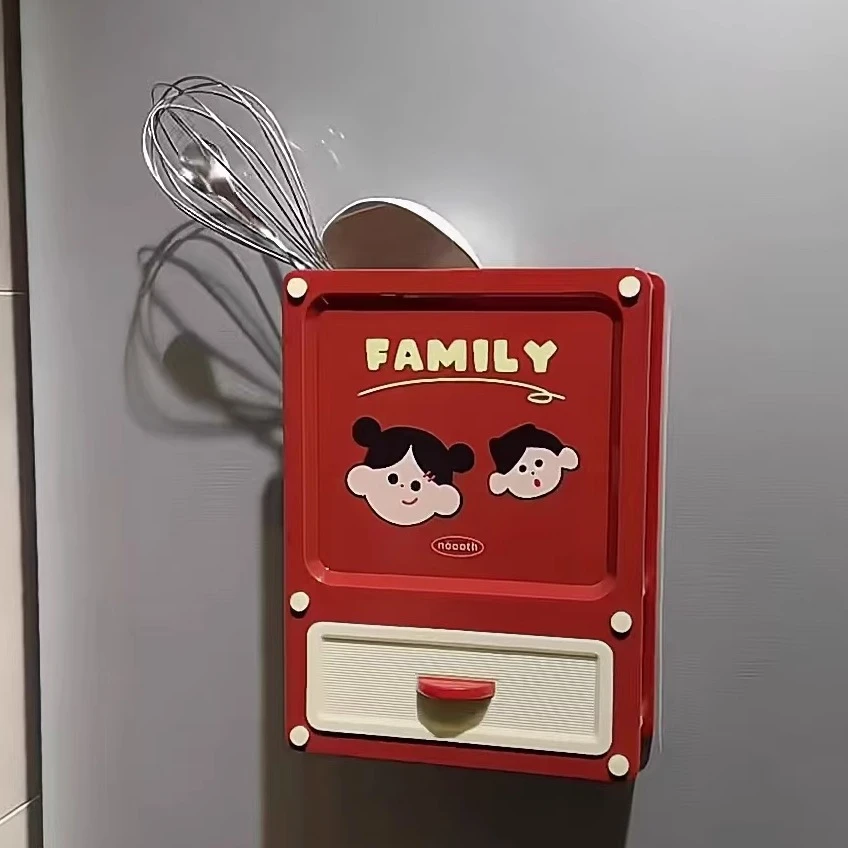 家用厨房收纳架壁挂式免打孔冰箱侧面磁吸置物架可爱卡通抽纸巾盒