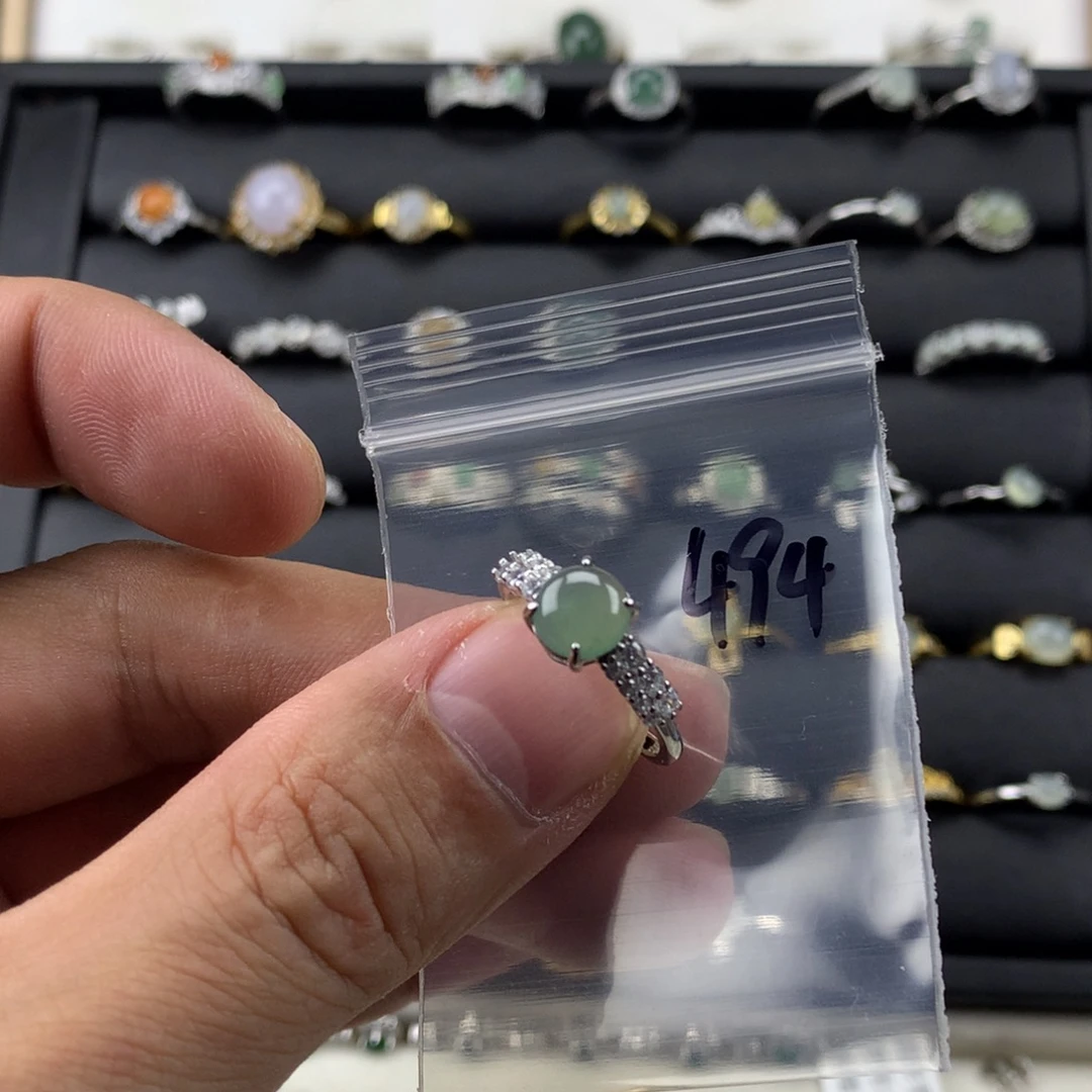 翡翠银S925镀金镶嵌戒指494