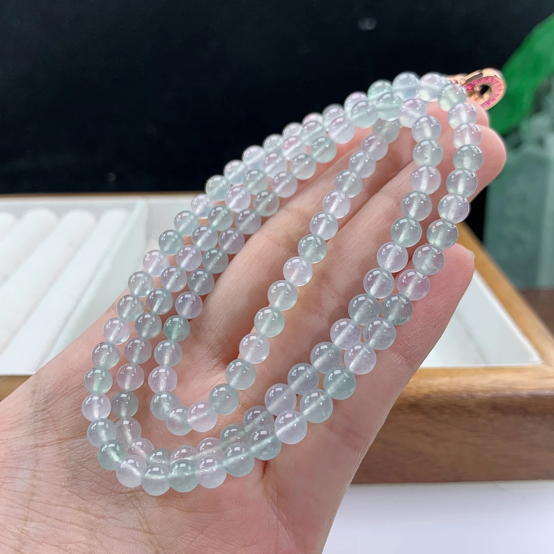 3.31-20-缅甸天然翡翠A货 女款马卡龙项链尺寸:5mm