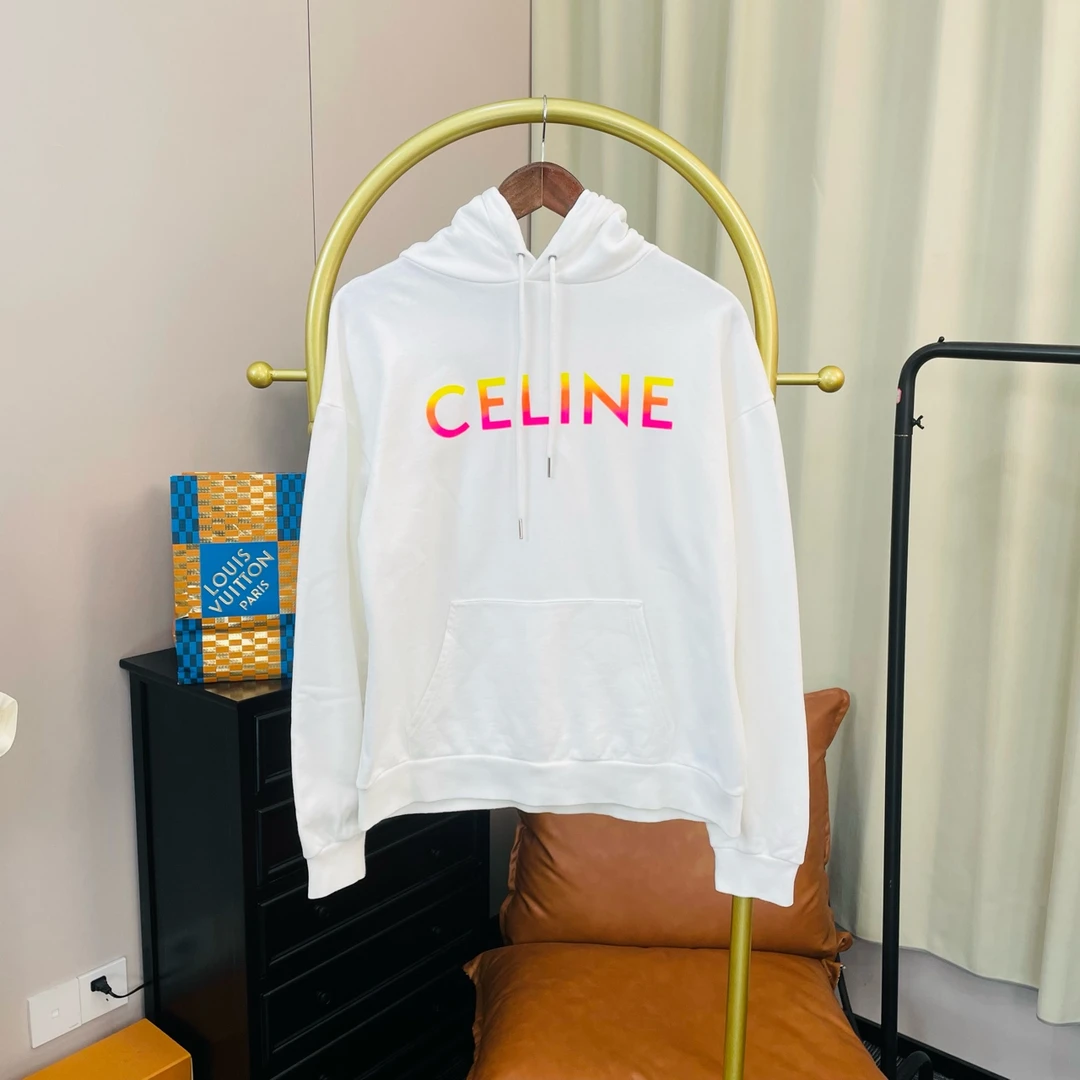 99新 Celine/思琳 白色胸前大logo帽衫 M码 99新