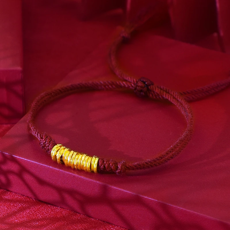 【祖艾妈定制】足金盘缠金圈编织红手绳 1223JLX
