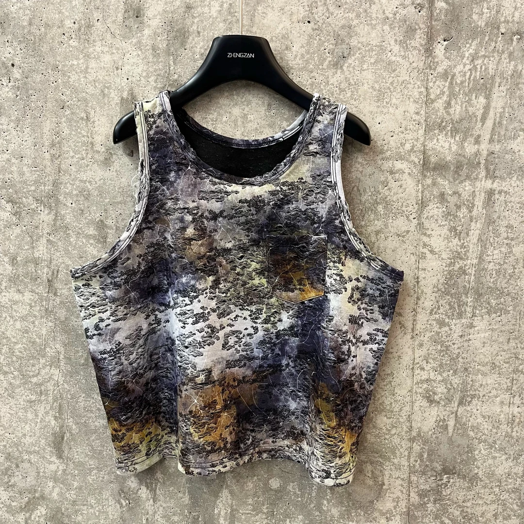 上衣特殊面料破洞外穿儿童背心夏季扎染休闲百搭时尚健身运动无袖