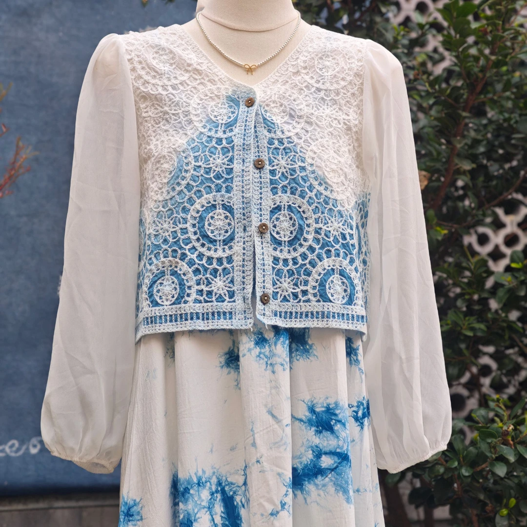 02手工扎染针织开衫外套拼接防晒雪纺长袖上衣气质