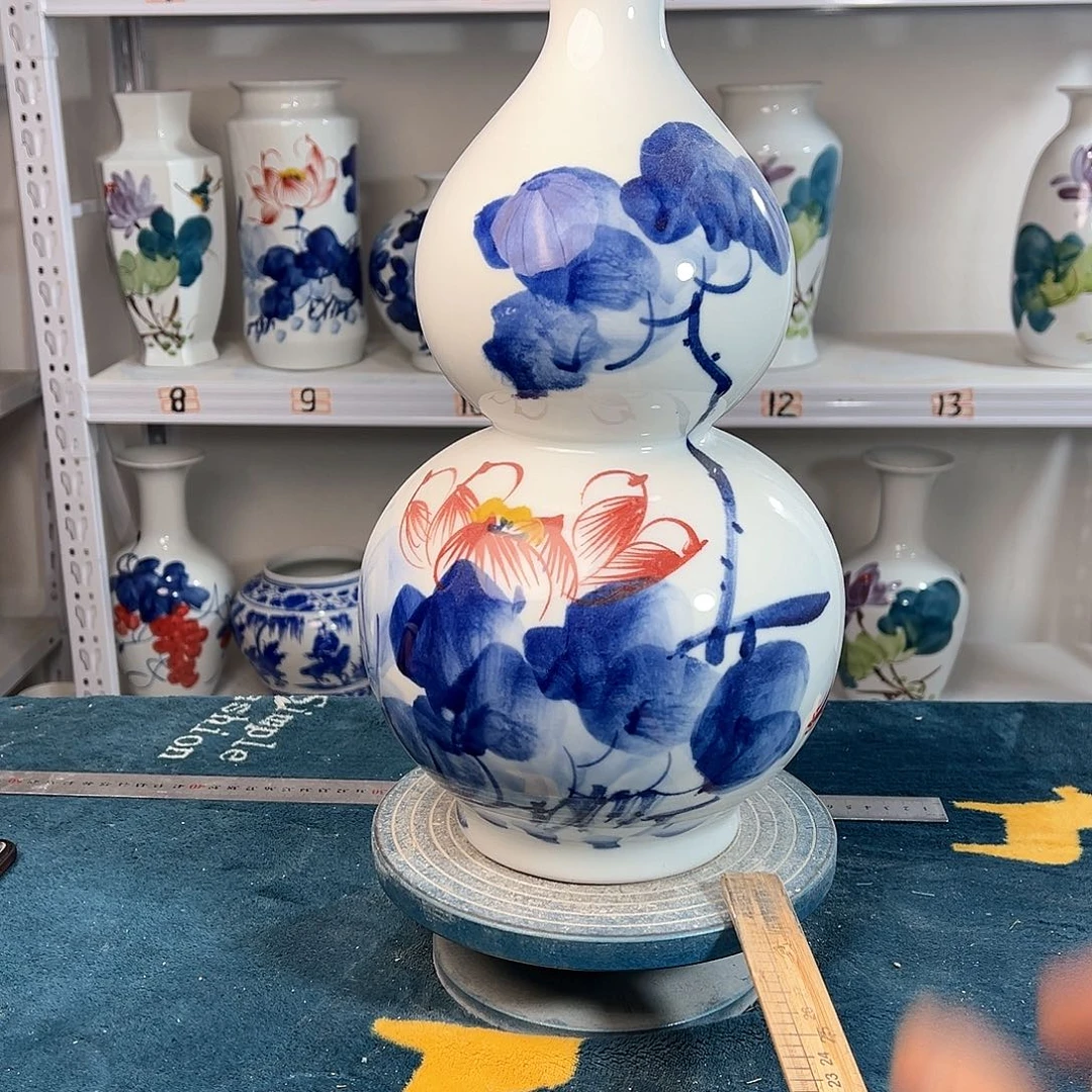 摆件景德镇陶瓷葫芦荷花