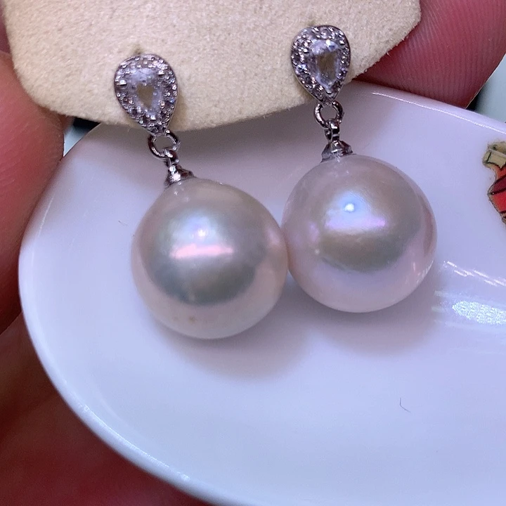 银S925镶嵌耳饰淡水珍珠