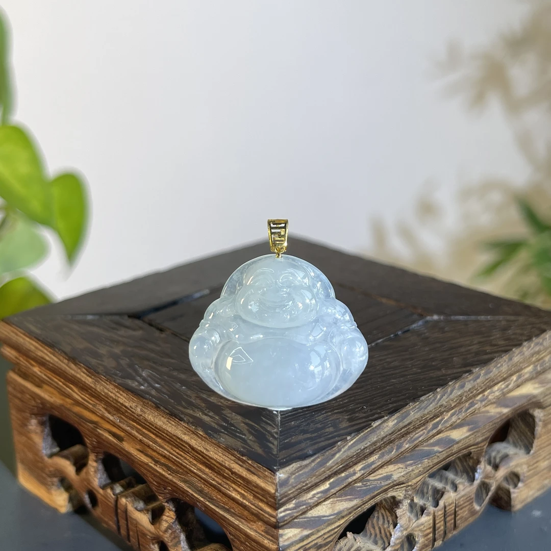 JTB19-56 天然翡翠缅甸A货 18K金扣佛公