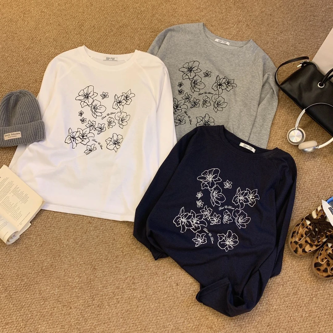 QY-【露思同款】春秋新款时尚印花圆领长袖T恤背心气质TT-6035