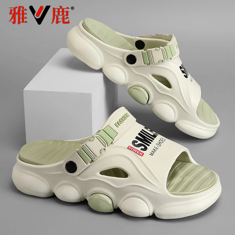 雅鹿拖鞋男夏季外穿防滑踩屎感厚底凉拖户外开车两用运动沙滩凉鞋