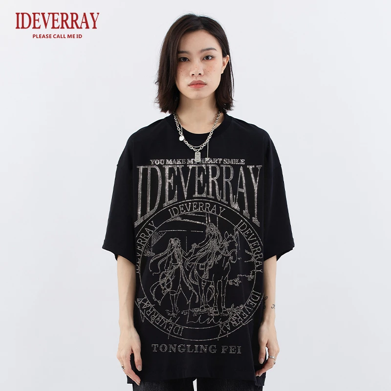 【通灵妃联名】ideverray品牌烫钻t恤短袖男宽松夏季情侣国潮上衣