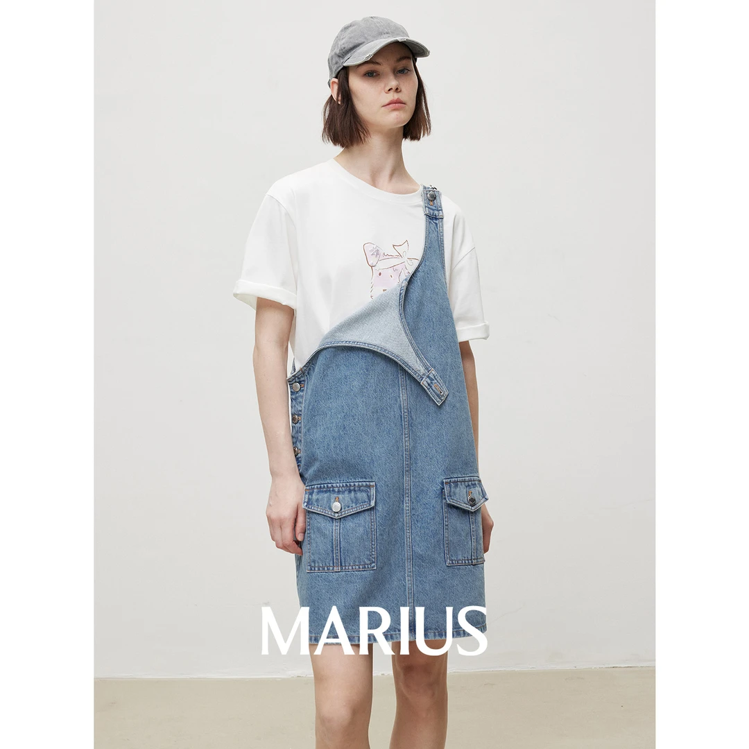MARIUS“游乐园”圆领薄款短款设计感气质夏季背带裙