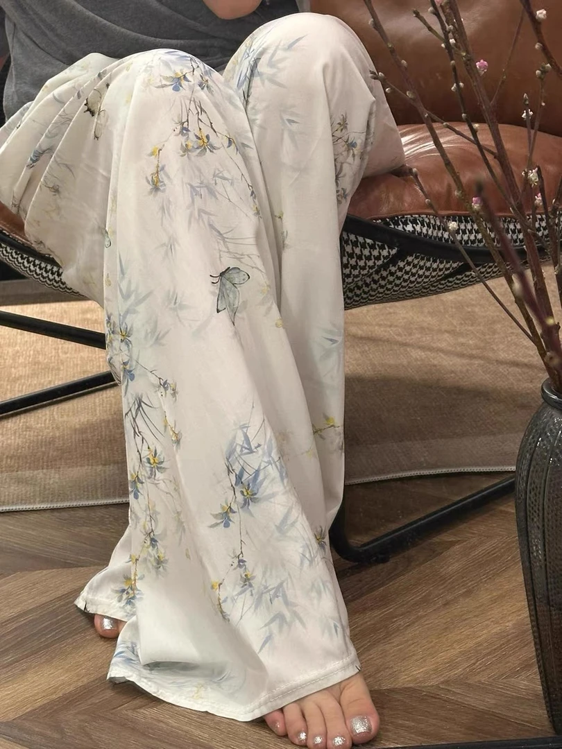 特大码300斤可穿宽松新中式素碟兰凉凉睡裤女夏季薄款空调裤外穿