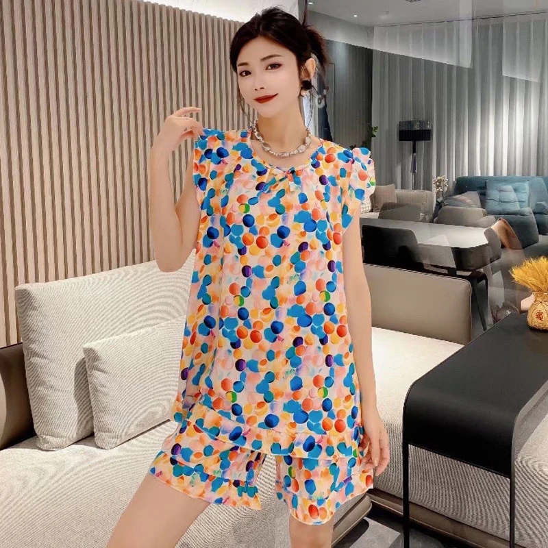 短裤碎花夏季薄款圆领常规款气质女士睡衣套装休闲显瘦时尚家居服