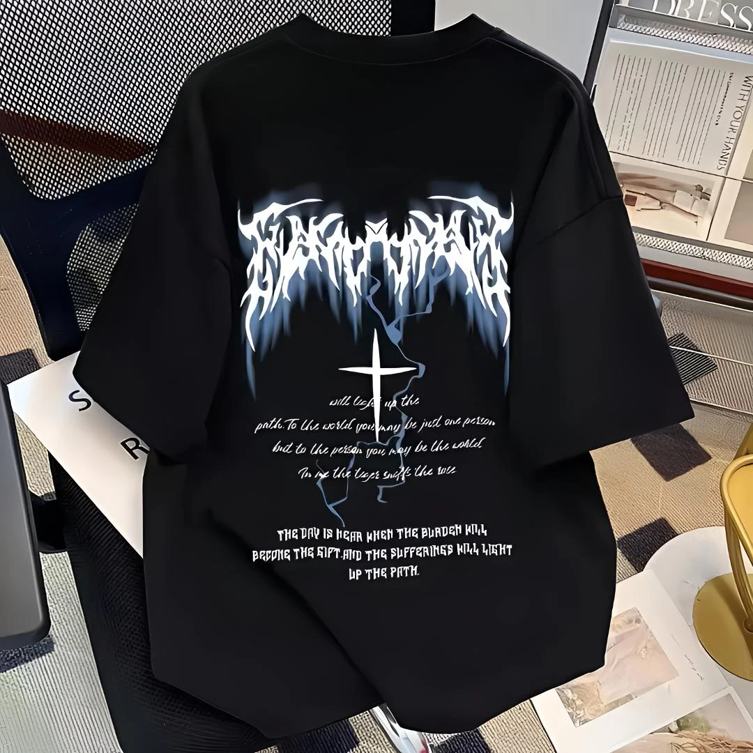 夏季中大儿童装潮牌蓝火闪电痞帅酷高街风纯棉短袖t恤男女童半袖