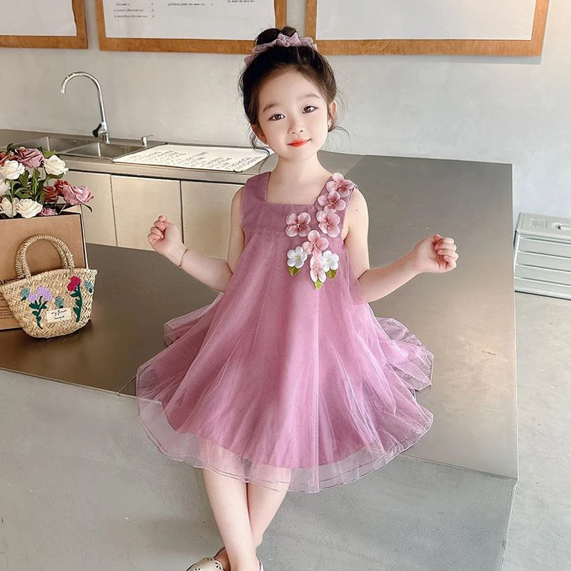 女童网纱吊带裙夏装2025新款洋气小女孩夏季无袖背心裙宝宝公主裙