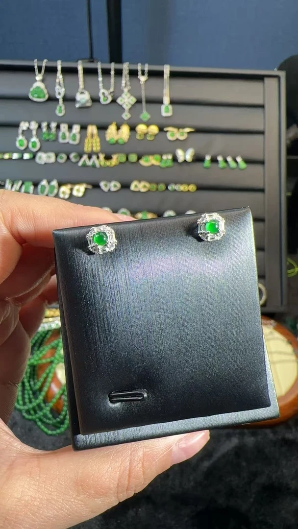 【方糖】天然A货翡翠蛋面方糖耳钉多样性发货