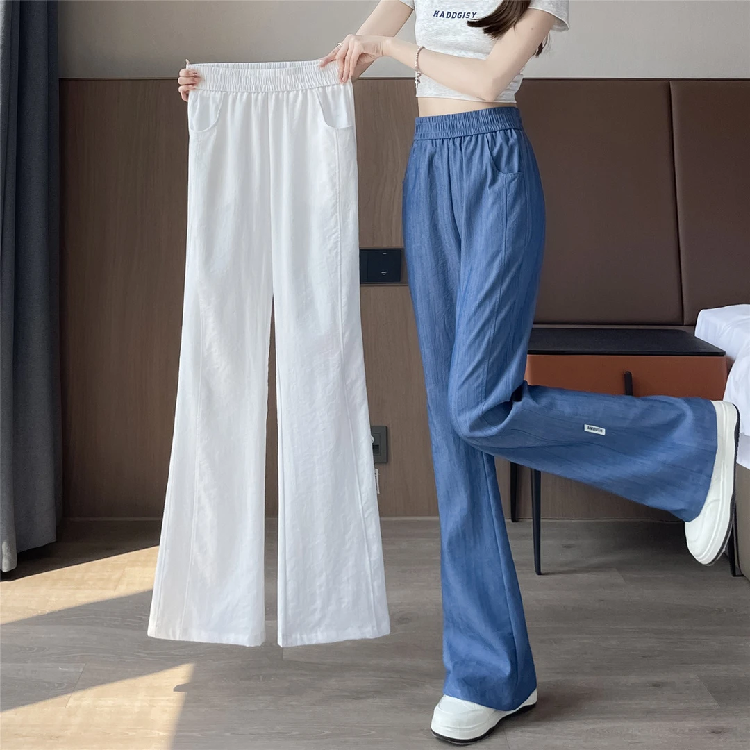 冰丝牛仔裤子女夏季薄款2025新款高腰显瘦女士休闲亚麻微喇叭女裤