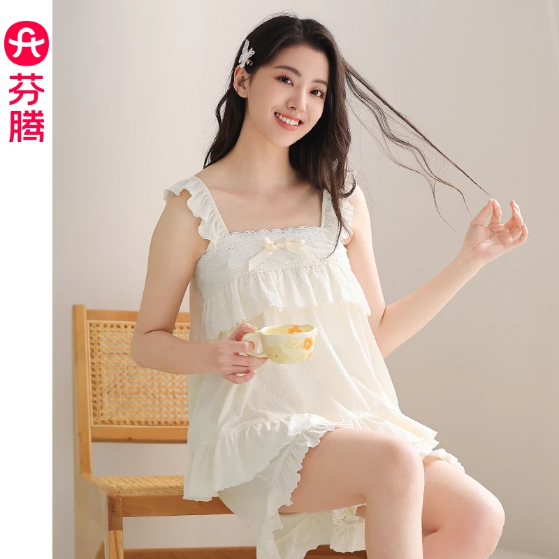 芬腾吊带睡衣女夏季短袖薄款性感蕾丝大码宽松2025新款家居服套装