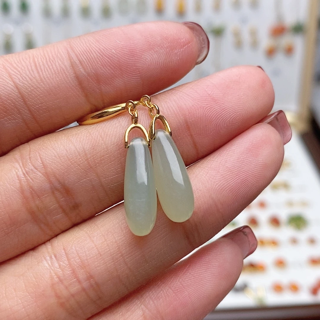 和田玉银S925镶嵌耳饰