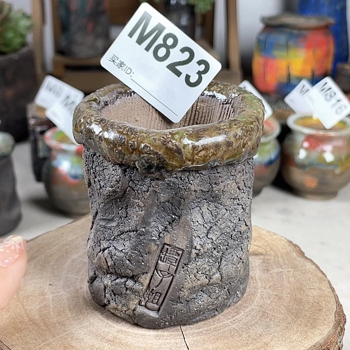 紫砂花盆孤品不规则油画山石 小老桩 内口5
