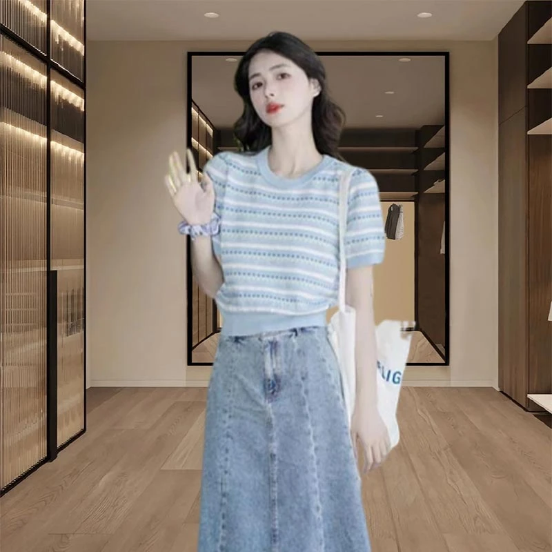 小香风短款针织衫2025夏季新款高级感上衣百搭减龄显瘦短袖通勤女