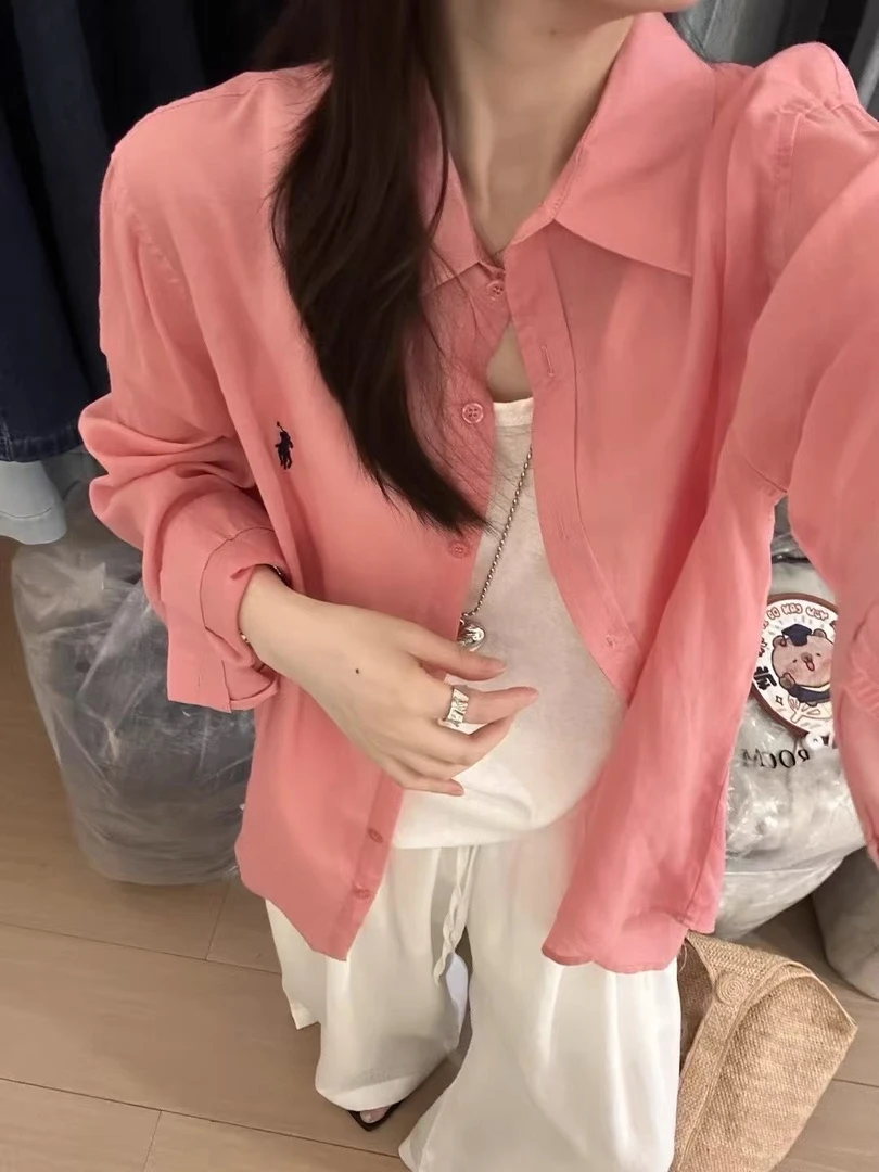 【海南肉丝】韩系刺绣长袖衬衫吊带背心两件